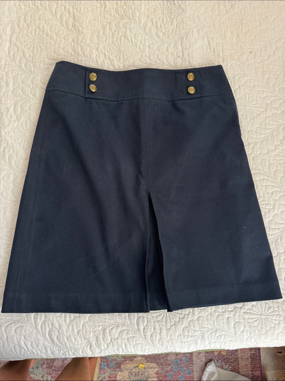 Talbots Navy A-Line Skirt with Gold Buttons